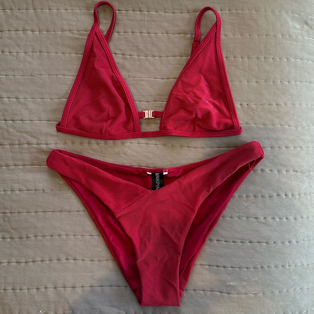 Minkpink Red Textured Swimsuit Bikini Small